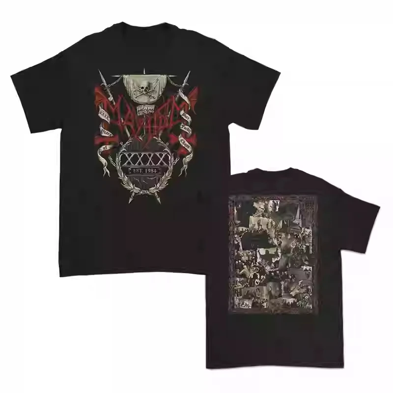

2025 Summer Mayhem Norwegian Band Metal Rock Punk American Retro Dark Style Black Red Street Men and Women Plus Size Top T-shirt
