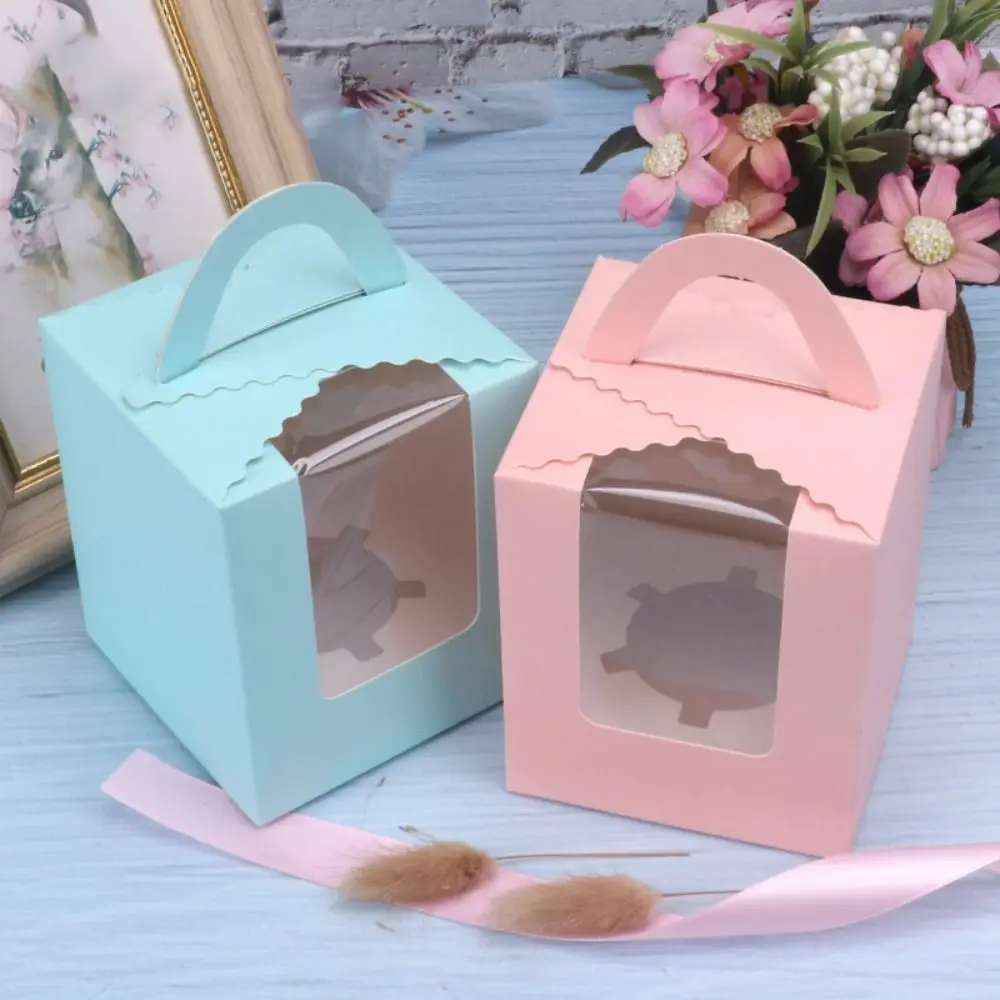 

50pcs DIY Supplies Portable Cupcake Box With Handle Clear Window Pastry Box Disposable With Inner Tray Muffin Box Birthday Party