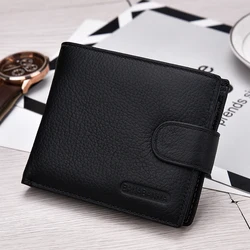 Cartera de cuero genuino para hombre, billetera corta con Clip para dinero, monedero de cuero suave, hebilla, múltiples posiciones, Zippe