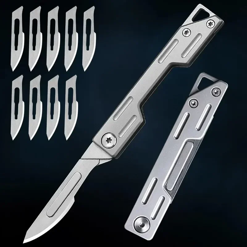 

2024 Stainless Steel Folding Scalpel Medical Folding Knife EDC Outdoor Unpacking Pocket Knife with 10pcs Replaceable Blades