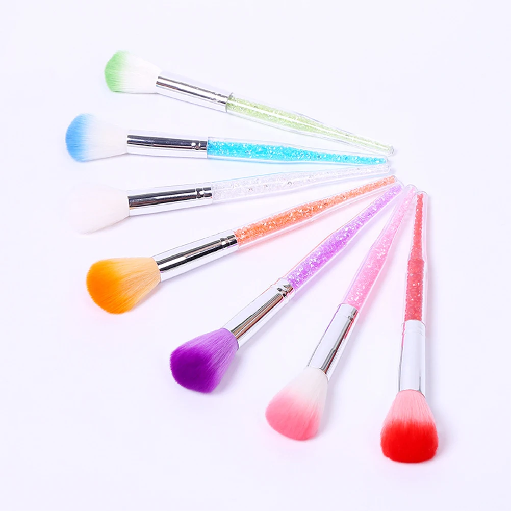 

7pcs Nail Art Brushes Rhinestone Handle Lightweight Long Life Professional Home Use Nail Dust Cleaning Kit Manicure Tools Gifts