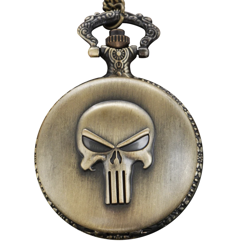 Bronze Hell Skull Terror Monster Quartz Pocket Watch Fashion Mini Time Necklace Clock Men's and Women's Antique Pendant Gift