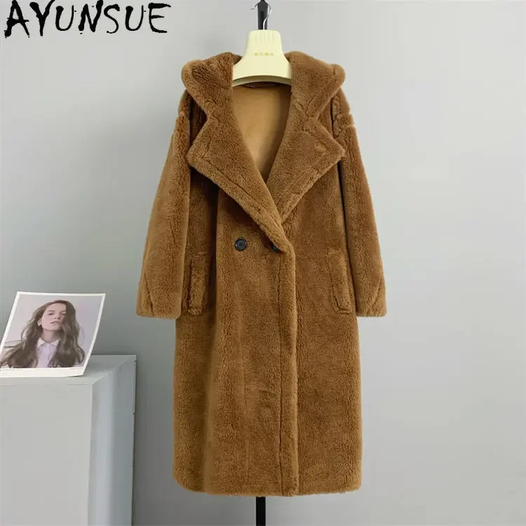 100% Schafs cher jacke Frauen Kapuzen pelzmantel Frauen neue Herbst Winter Woll mäntel für Frauen koreanische Mode Woll jacken