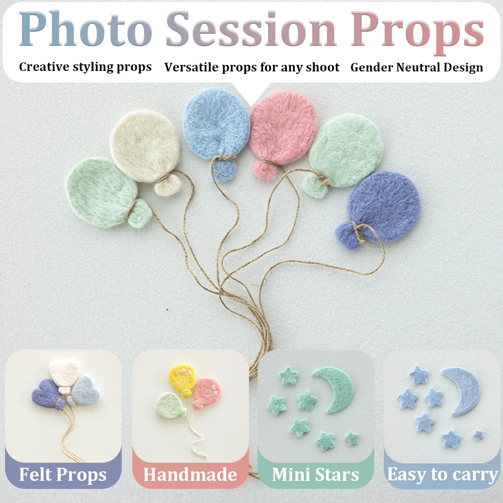 

Simple Felt Process Newborn Photo Props Felt Heart Balloons Moon Stars Props for Studio Baby Milestone Photography Accessories
