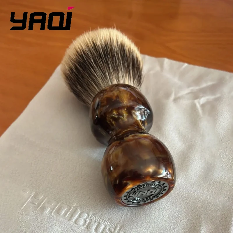 YAQI Premium  Shaving Brush Vintage Amber Marbled Resin Handle Soft Bristles Wet Shaving Foam Brush Retro Grooming Gift for Men