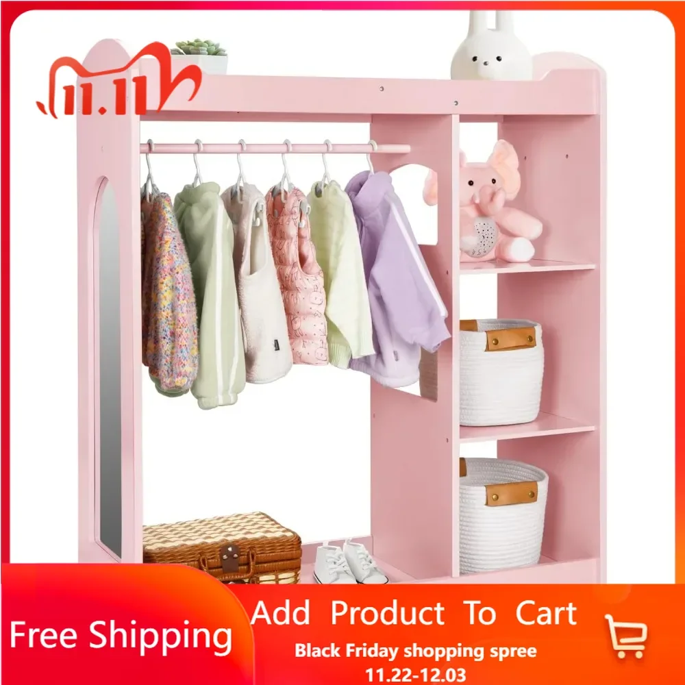 Kids Dress up Storage with Mirror, The Kids Closet Organizers and Storage Also Includes Kids Clothing Rack