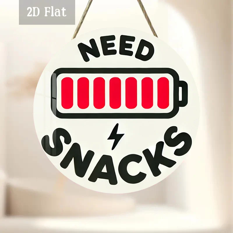2D Flat - 1pc Need Snacks Battery Round Wood Panel | Humorous for home Decor Round Wall Decor Energy Boost Wall Art - Funny Kitc
