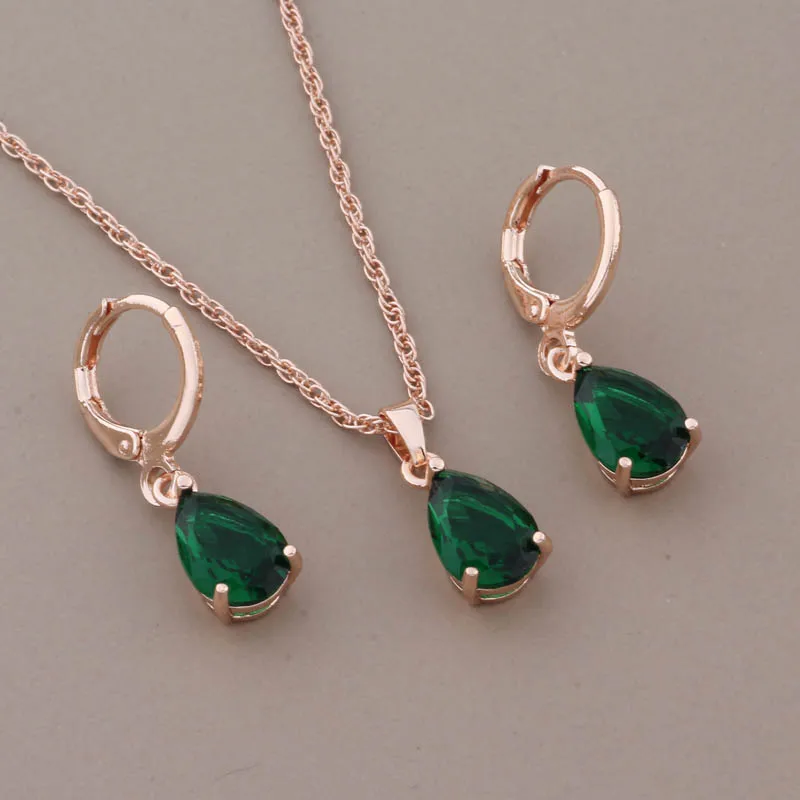 Luxury Drop Earrings And Pendant Sets 585 Rose Gold Color Natural Zircon Trendy Women Wedding Jewelry Set