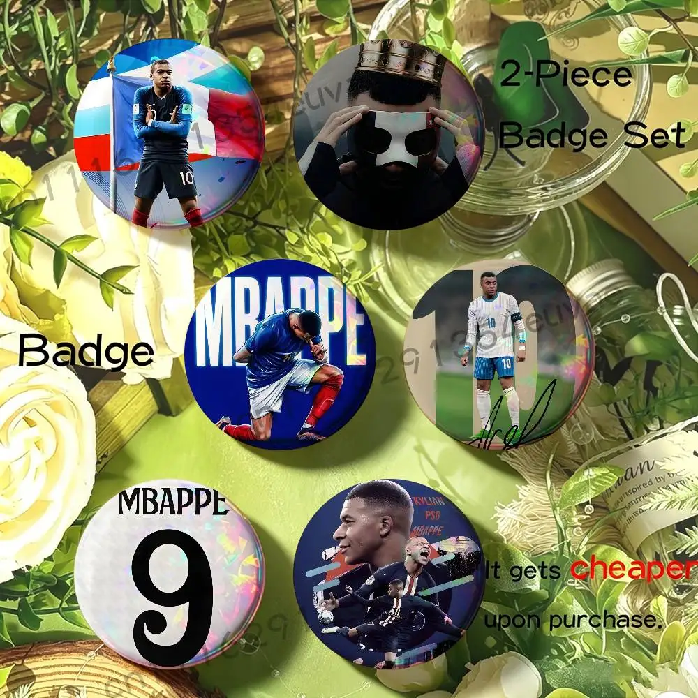 Football 10 M-Mbappe Super Star Brooches for Backpack Accessories 25 32 44 58 75mm Round 2-piece set Free Mix