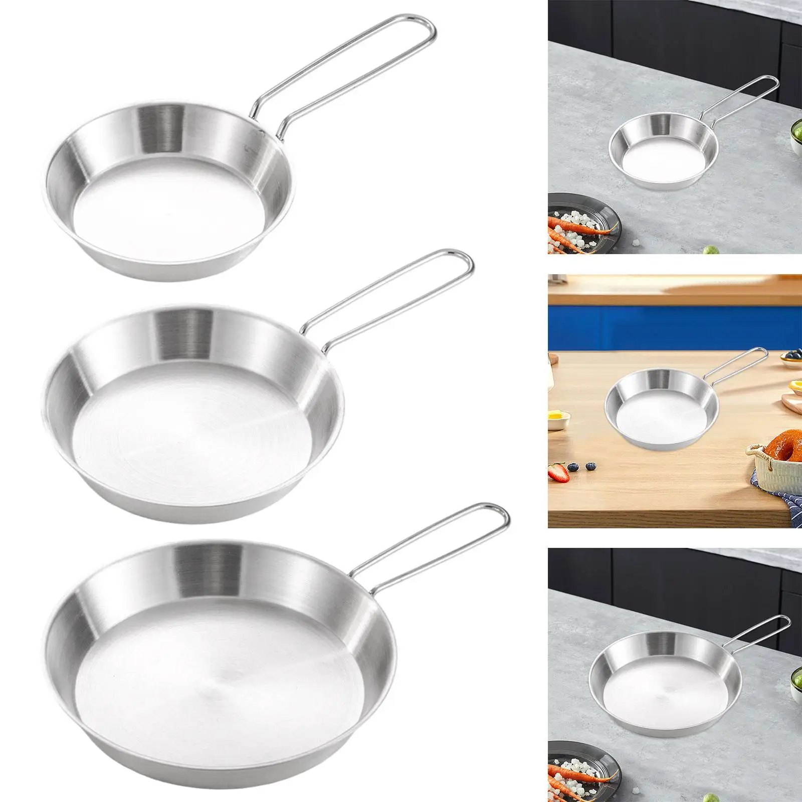 

Stainless Steel Camping Fry Pan Folding Handle Lightweight Portable Cookware