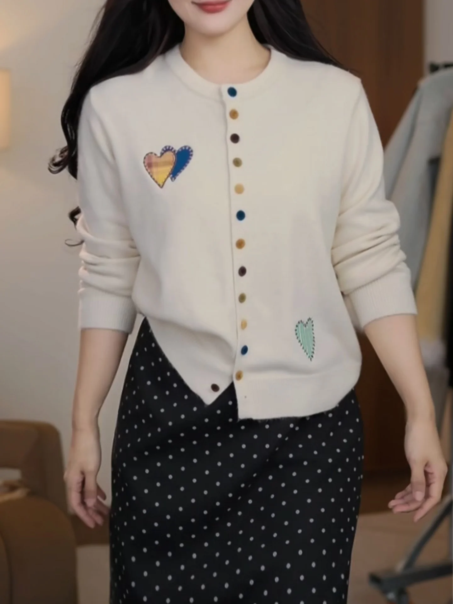 

Ele Long Sve Knitted Cardigan Women's Faion Embroidered Buttoned Slim Fit Autumn Winter Large Size Knitwear