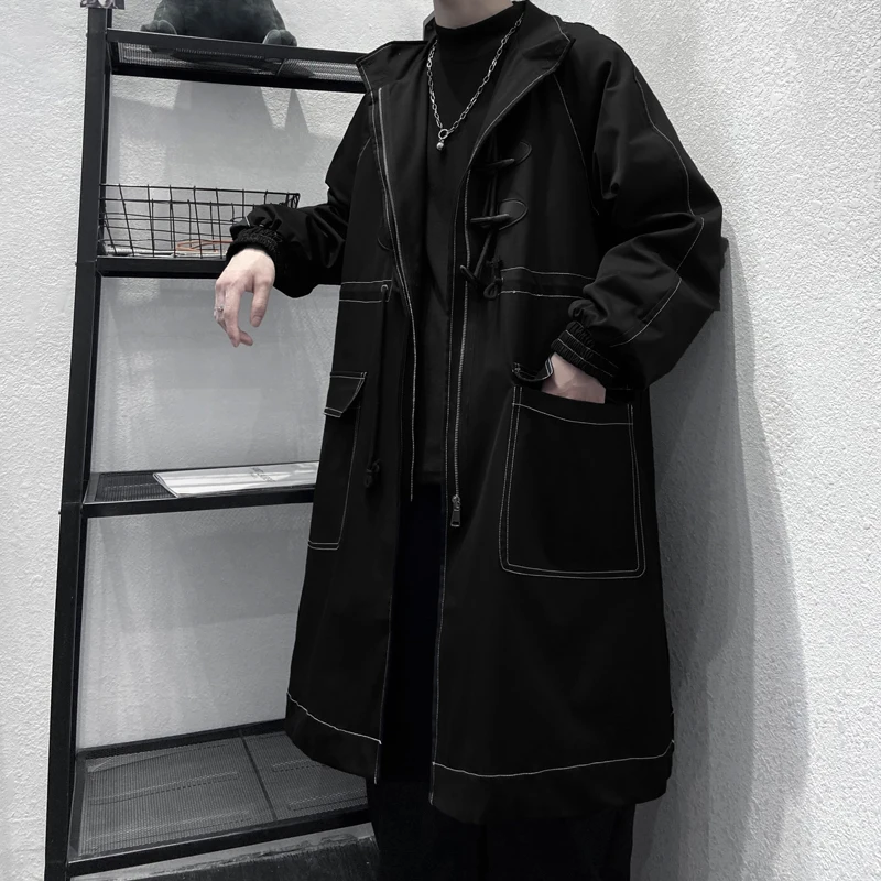 

Nice Pop Long Men's Windbreaker Spring Men Jacket Solid Color Man Trench Coat Korean Style Overcoat Fashion Men's Clothing