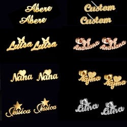 Acheerup New in Personalized Name Stud Earrings For Women Stainless Steel New in Frosted Heart Star Earrings Set Jewelry Gift