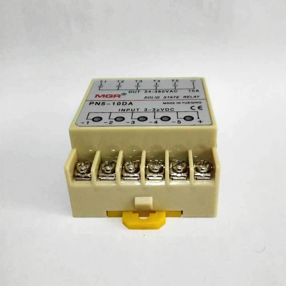 5 Channels 10DA Din Rail Mounting SSR Quintuplicate Five Input 3~32VDC Output 24~380VAC DC Solid State Relay