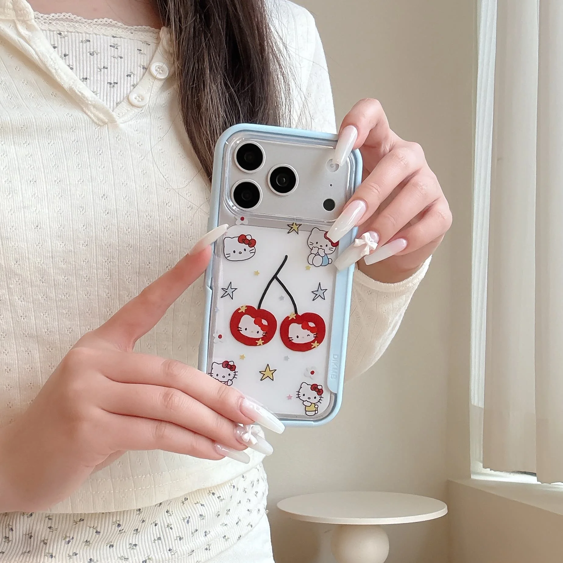 

Cute Cherry HelloKitty With Stand Phone Case for iPhone 15 Pro 17 Pro Max 13 14 15 16 Pro Funda Cute Case Clear Protective Cover