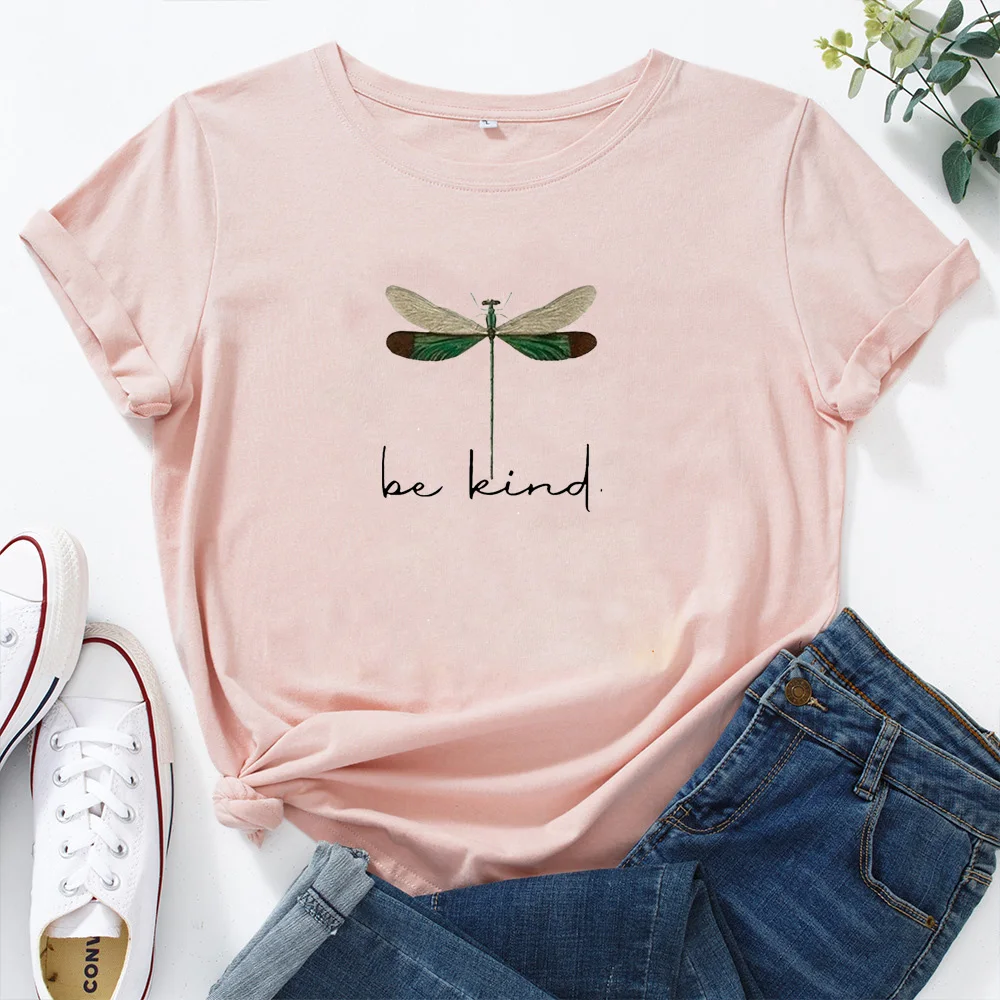 Fashion Harajuku Casual Be Kind Dragonfly Womens T Shirt Tops Short Sleeve Camisetas Mujer O-neck Cotton Loose T-shirt Women