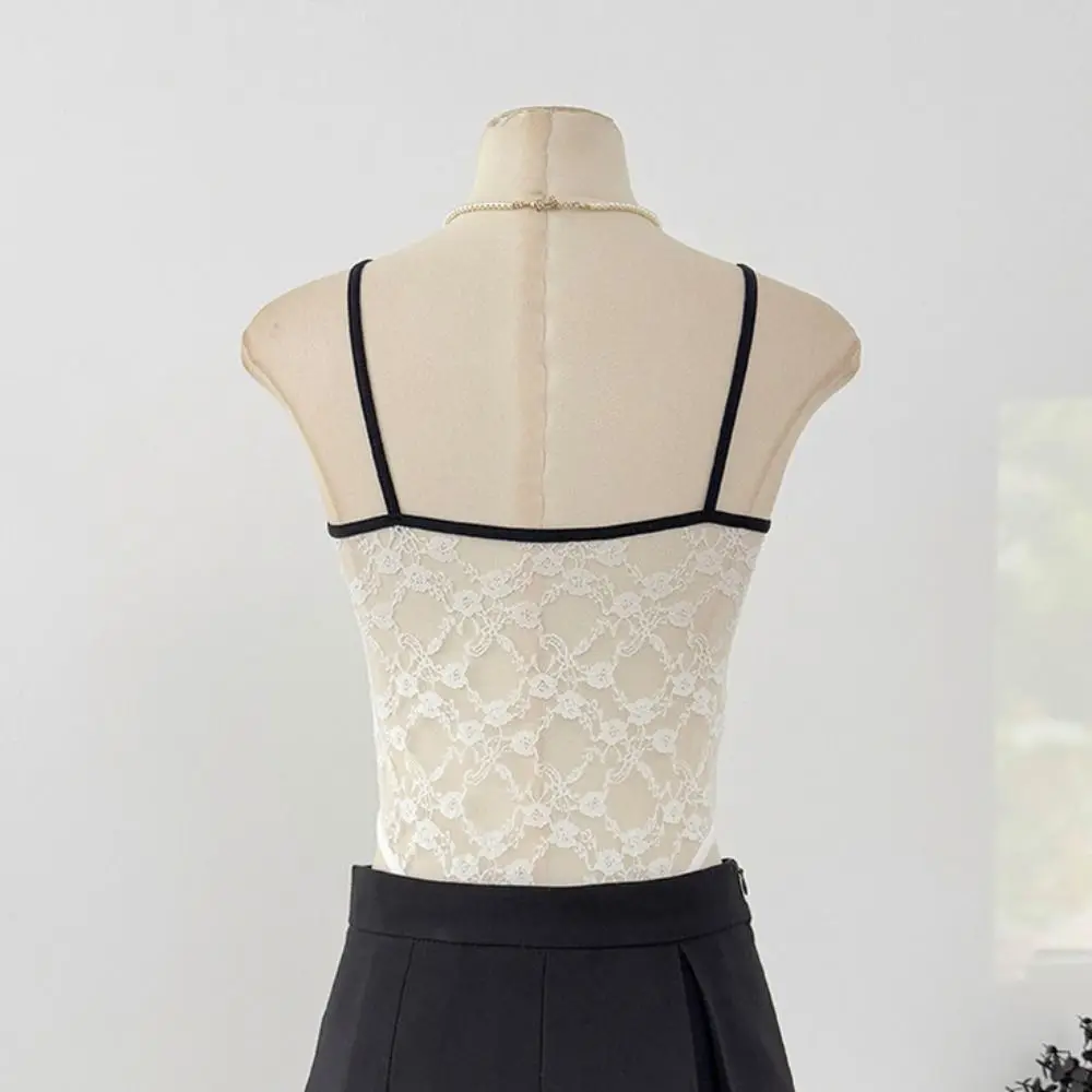 

Deep V Neck Lace Bow Bodysuit Hollow Sleeveless Lace Mesh Jumpsuits Camisole Uniform Transparent Women Lingerie Ladies