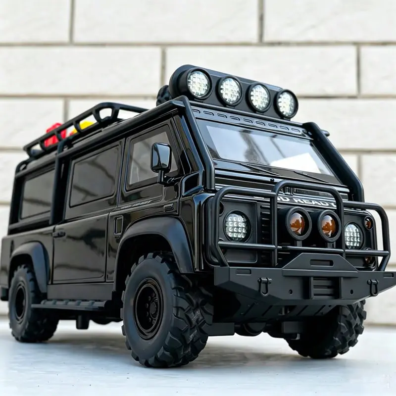 1:24 Land Range Rover Defender 110 Van Modellauto aus Legierung, Campingfahrzeug-Modell, Modifiziertes Geländefahrzeug mit Sound und Licht, Geschenk