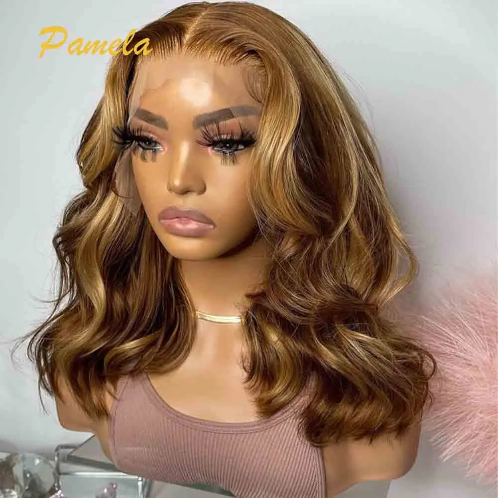 Glueless Wig Human Hair Ready To Go Loose Deep 250% Density Honey Blonde Bob 13x4 HD Transparent Lace Frontal Wigs Pre plucked