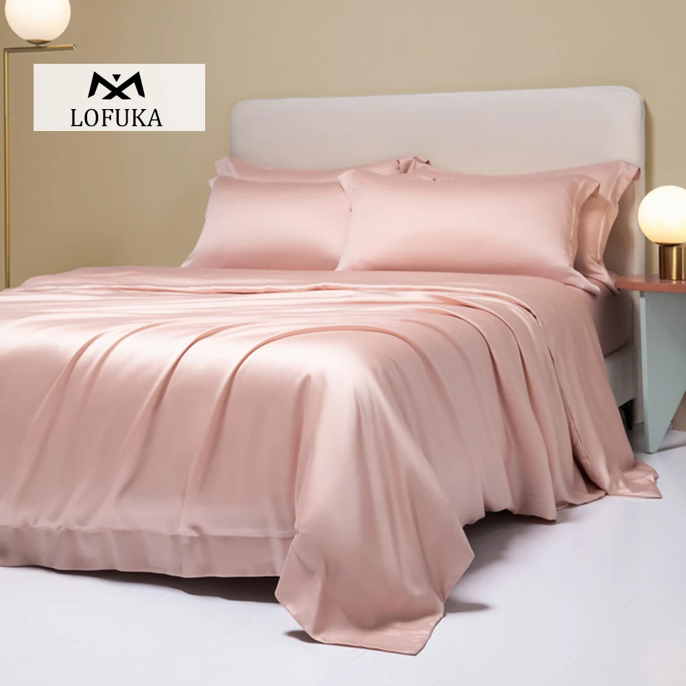 Lofuka Summer Pink 100% Pure Silk Bedding Set Beauty Healthy Double Queen King Quilt Cover Flat Sheet Pillowcase For Deep Sleep