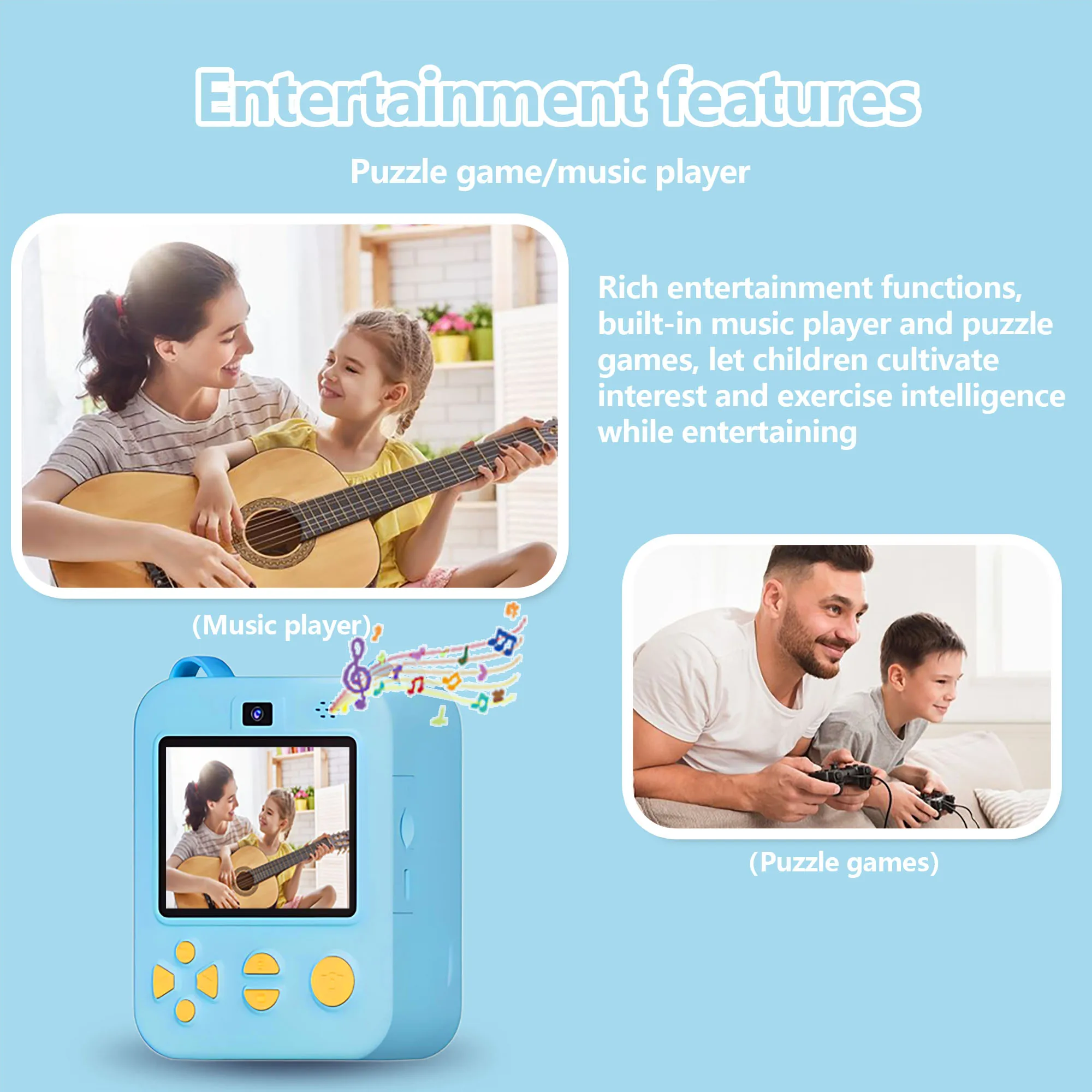 Kindercamera's Kindercamera voor kinderen Instant Print Draagbare kleine camera, 3 rollen printpapier, cadeau voor jongens en meisjes