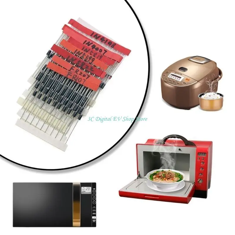E74D 100pcs/مجموعة الثنائيات 1N4148 1N4007 FR207 1N5819 1N5399 FR107 1N5408 1N5822 دبوس مستقيم متماثل للإلكترونيات DIY