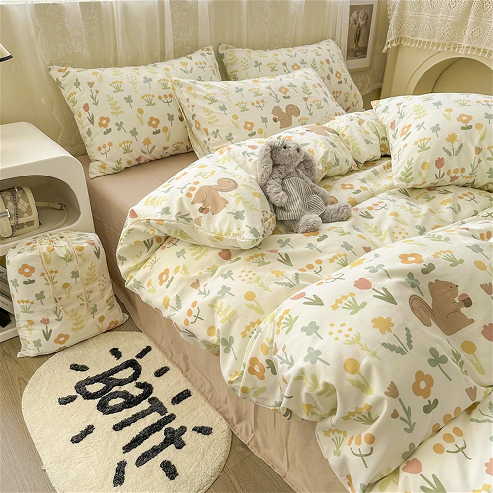 Printing Four Piece Set Floral Style Duvet Cover Quilt Covers Bed Linen Pillowcase Queen King Bedding Sets Home Bedroom Bed Sets