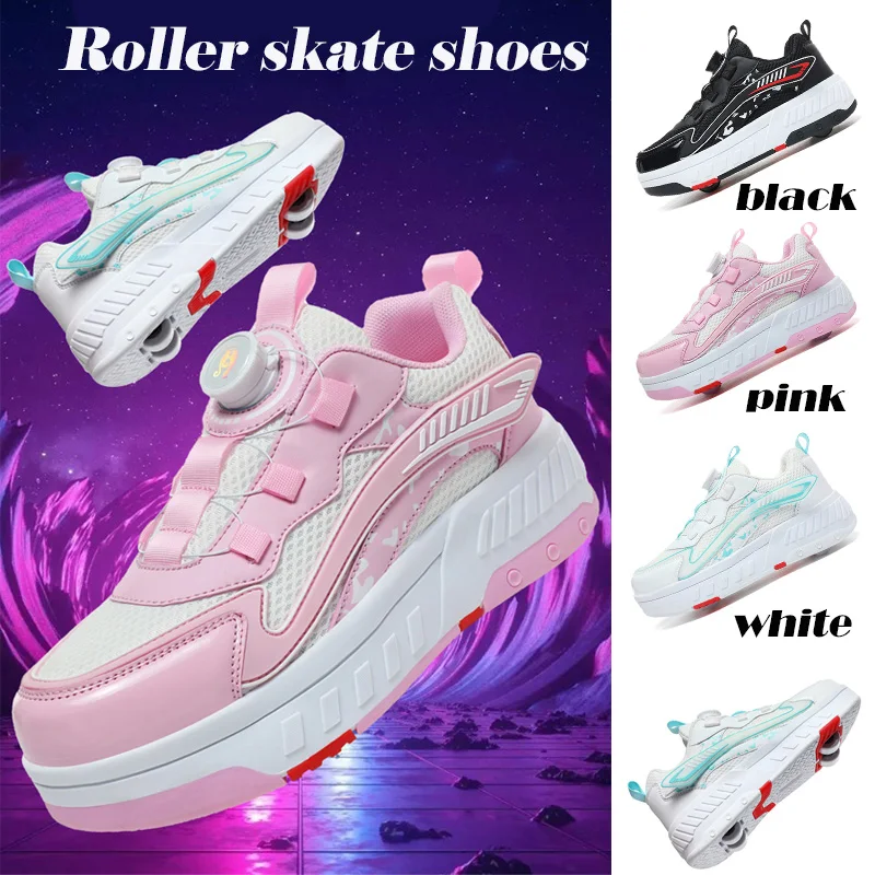 Chaussures de patin à roulettes pour enfants, baskets à roulettes pour garçons et filles, chaussures de sport à 4 roues, cadeau de Noël et d'anniversaire pour enfants