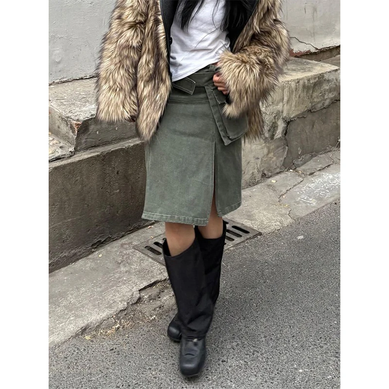 Y2K 2000S Cargo Mini Skirt Women Streetwear Sexy Split Asymmetrical Skirts Summer Gyaru Harajuku Grunge Casual Design Faldas New