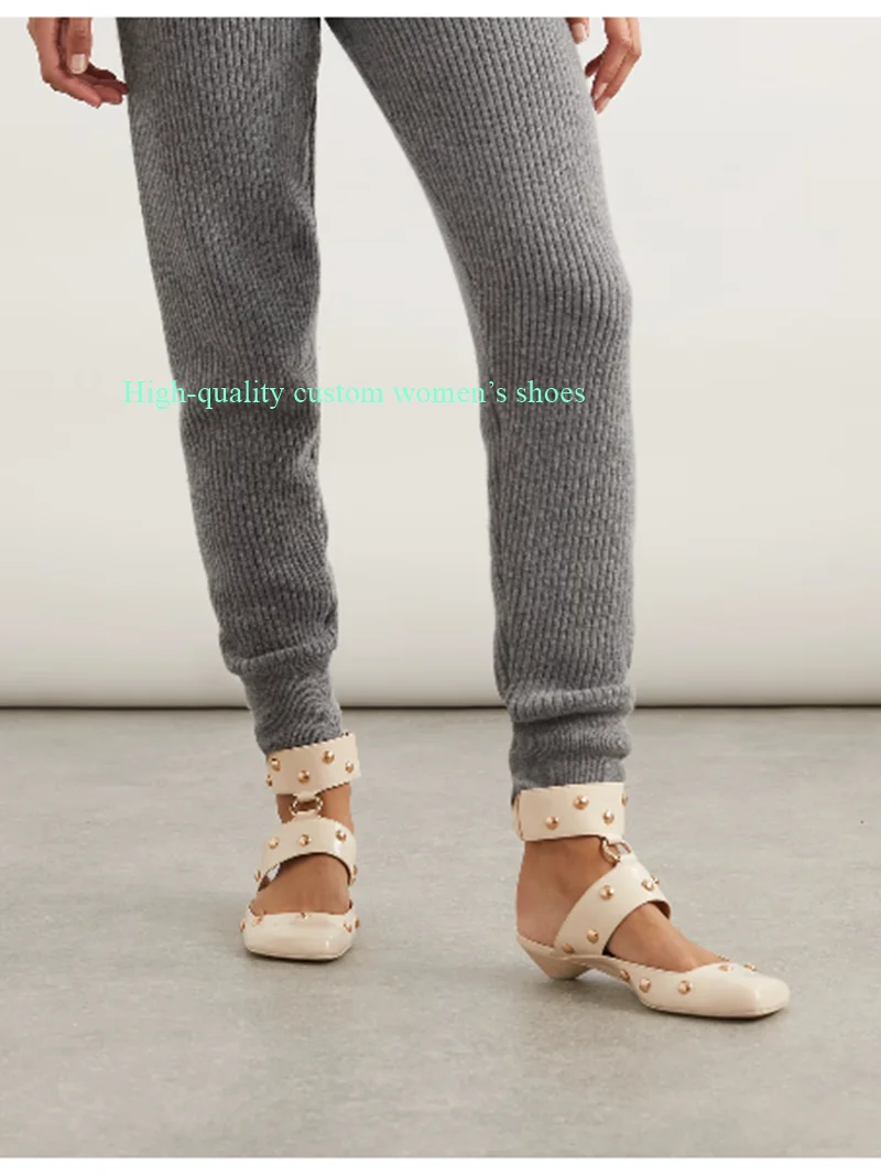 

Square Toe Rivet Decorative White Summer Sandals Metal Link Alien Heel Ankle Set Up Broadband Manual Luxury Women's Footwear