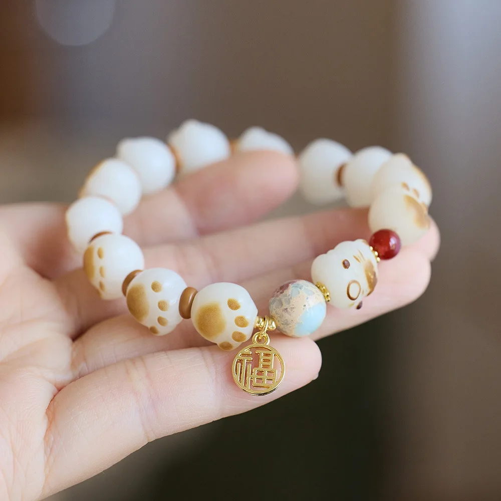 100% Natural White Jade Sweet Cat & Paw Design Agate 14K Gold Filled Female Bracelet Jewelry For Girlfriend Gifts No Fade