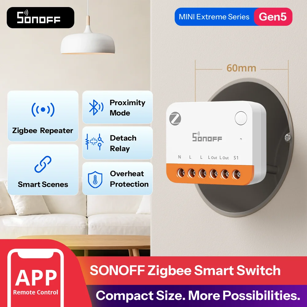 SONOFF MINI-ZB1GS MINI ONE Zigbee Smart Switch Direct Local Control Smart Overheating Protection 16A Zigbee Binding Via Matter