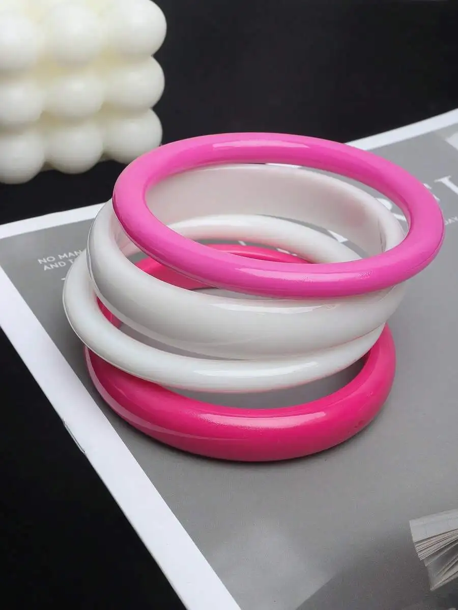 

4pcs Vintage Resin Acrylic Bangle Bracelets For Women Daily Wear
