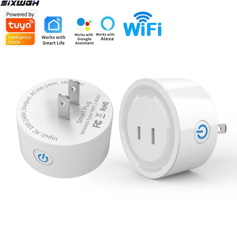 Enchufe inteligente WiFi Tuya con enchufe plano de 2 pines, interruptor de toma de corriente tipo US, compatible con la aplicación Smart Life, compatible con Alexa y Google Home Voice.
