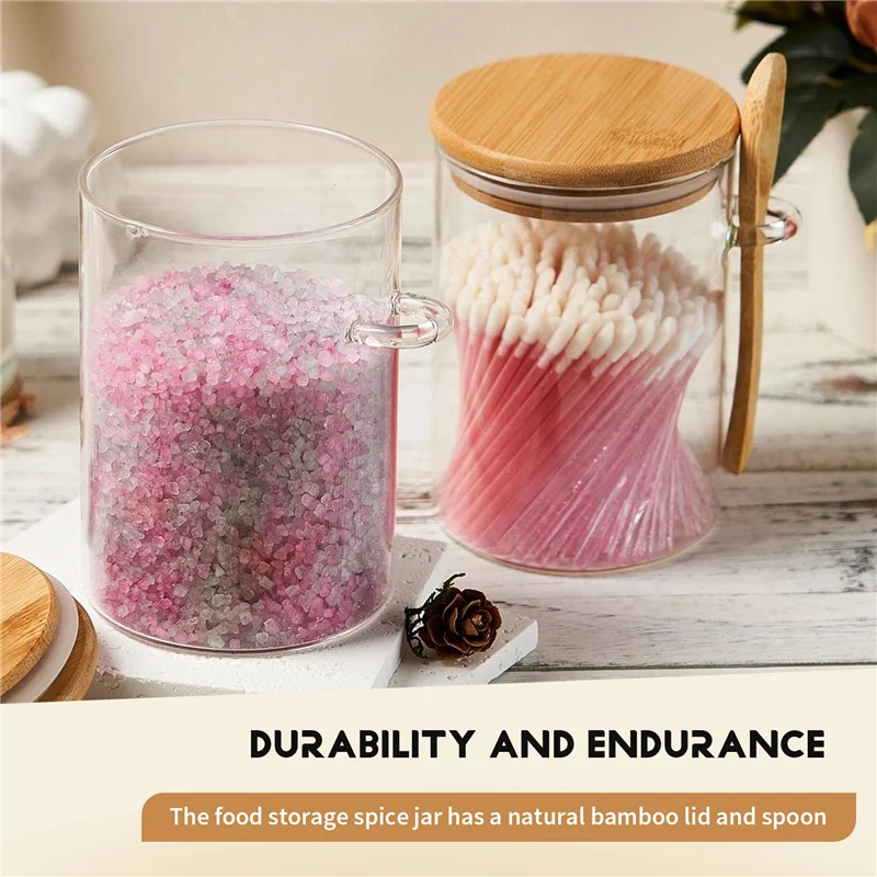 AB42-2Pcs Sugar Bowl With Bamboo Lid And Spoon Clear Glass Canister Jar For Kitchen Storag
