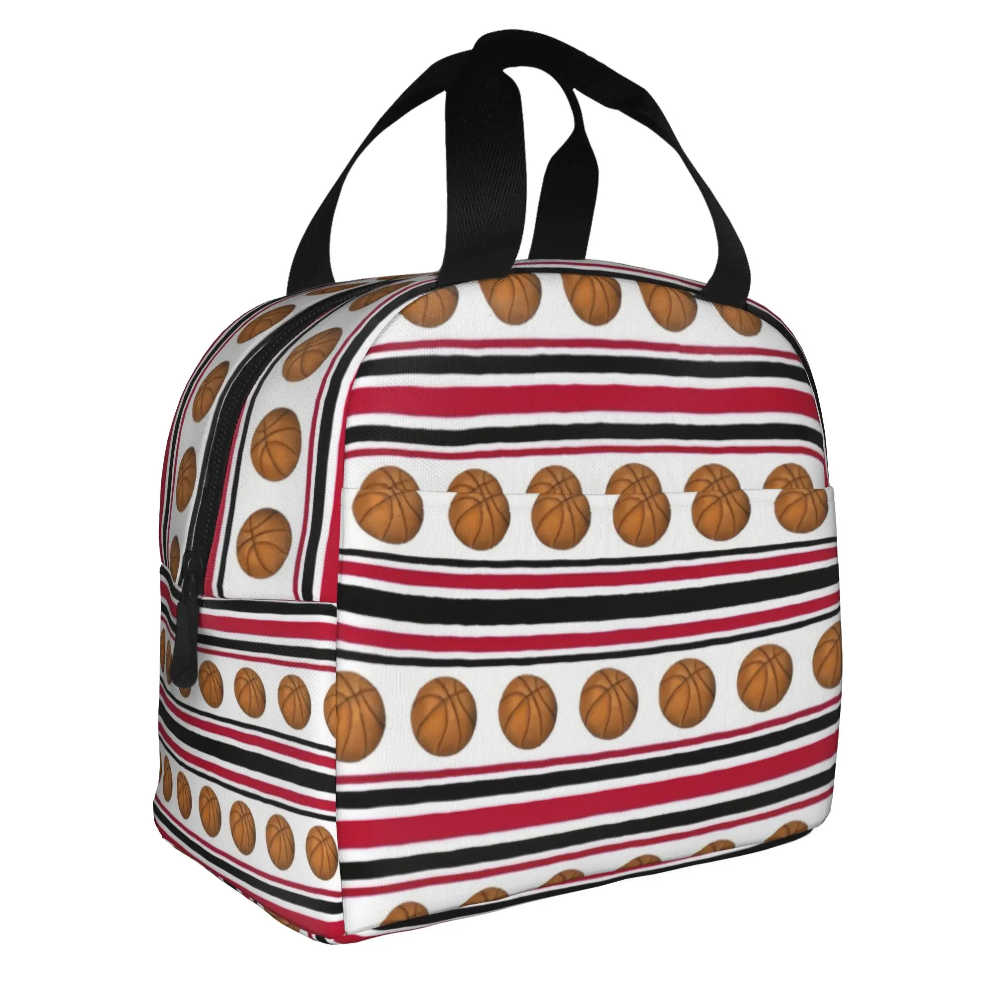 Sports Basketball Seamless Pattern Thermal Insulated Lunch Bags Resuable Lunch Tote for Outdoor Camping Travel Storage Food Box