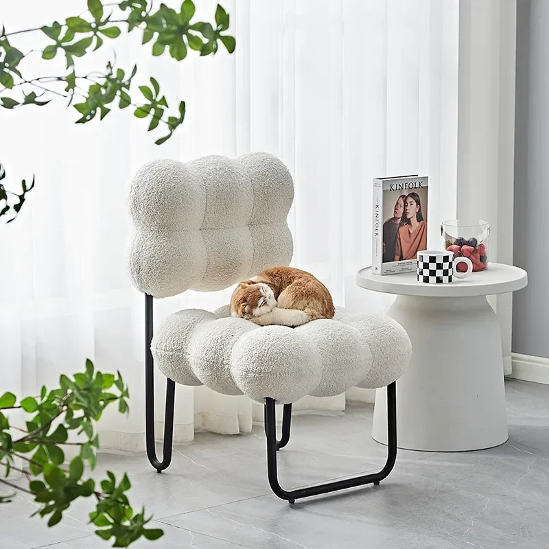 Cream Casual Style Lamb Wool Fabric Sofa Chair Can Be Used As A Home Living Room Soft Chair Simple Girls Bedroom Makeup Stool