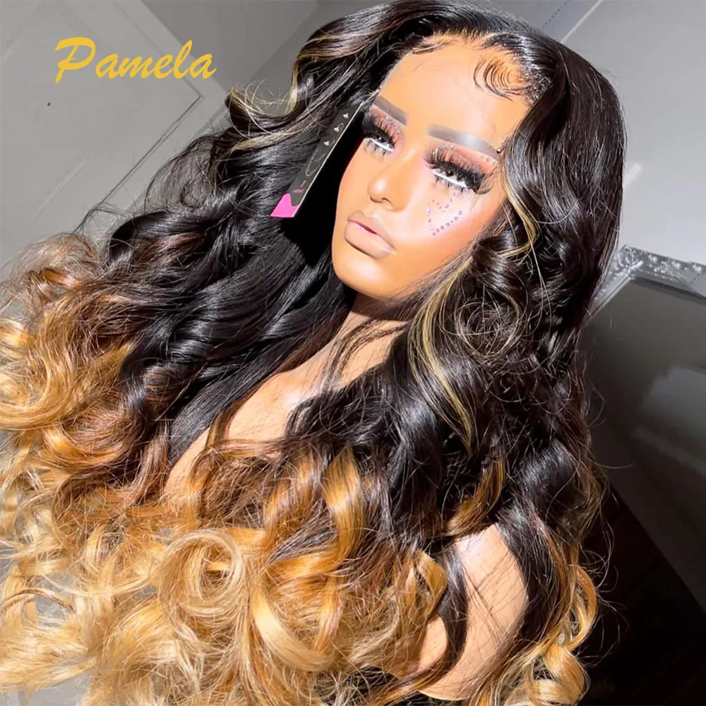 Honey Blonde Ombre 1b/27/30 Colored Wig Body Wave13x6 Transparent Lace Frontal Glueless Wigs Preplucked Ready To Wear