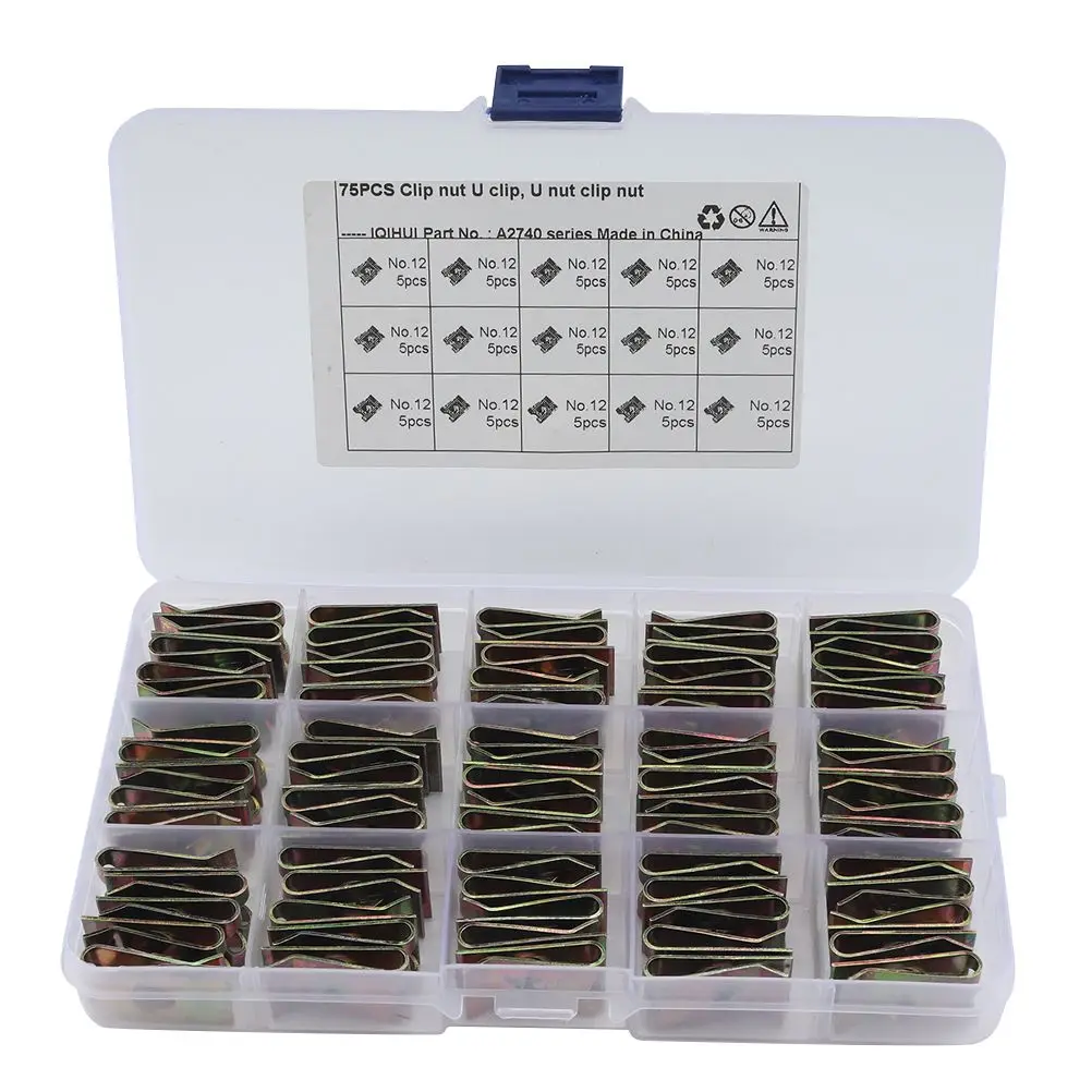 

75 Pcs U-shaped Reed Clip Fasteners High Elasticity Motorcycle Clips Nut Spire U Clip Manganese Steel U Nut Auto Panel
