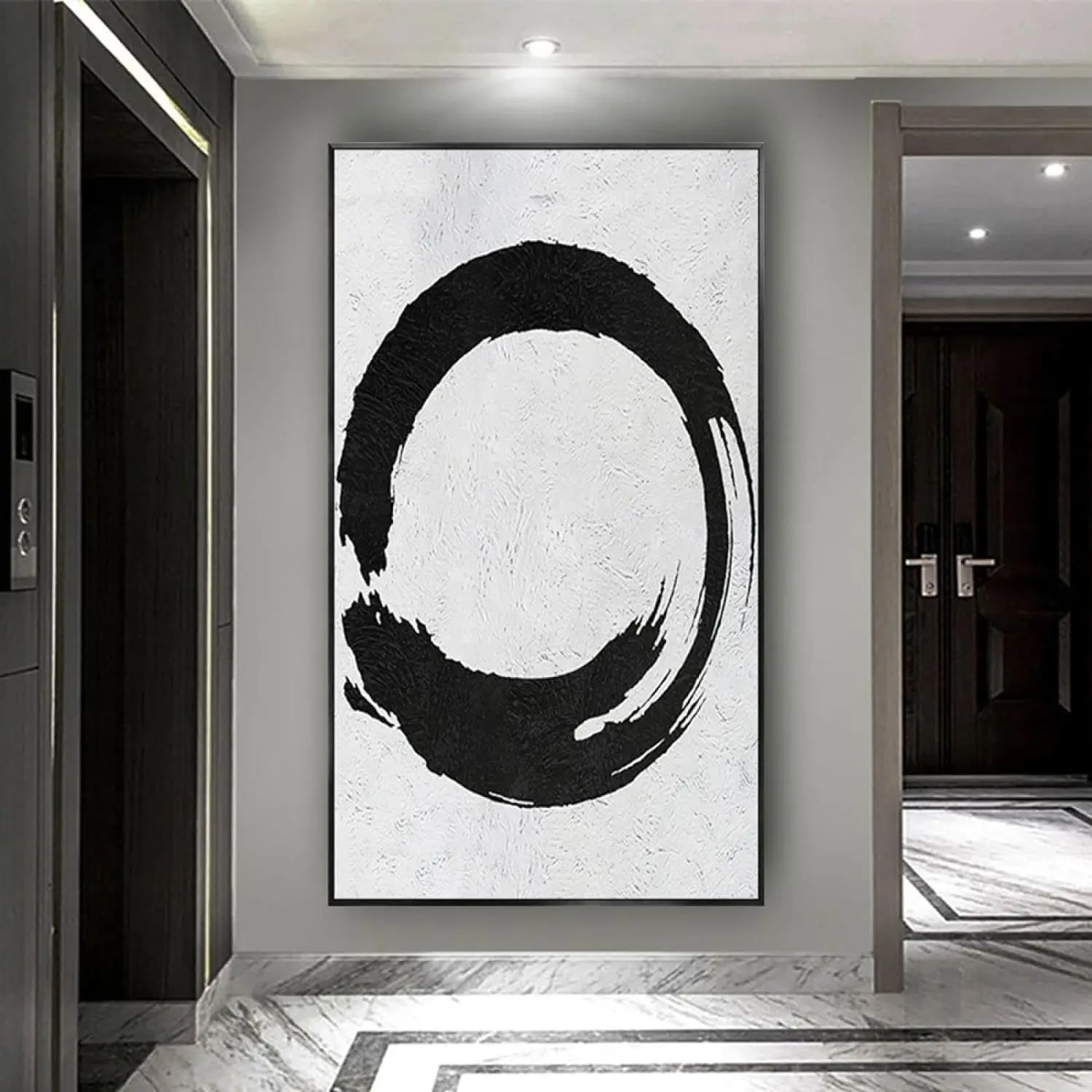 

Hand Painted Black White Line Oil Paintings Abstract Vertical Entrance Modern Art Paintings Canvas Large Artwork for Living Room