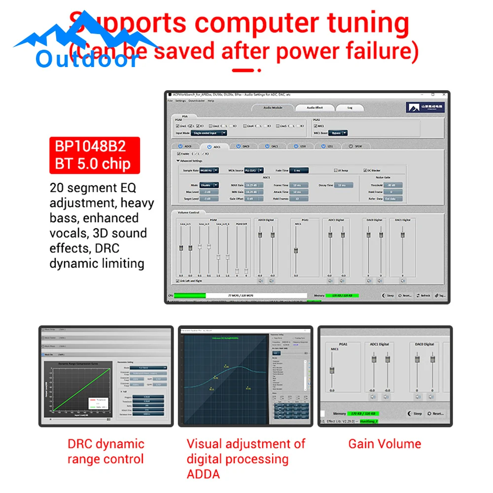 ZK-DAM-K1 DC5V DSP Tuning Preamp Bt Decoder Board Non-Destructive Fever U Disk Coaxial Sound Card TF Decoding Board TYPE-C