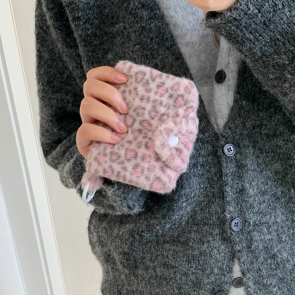 Leopard Pattern Plush Coin Purse Cute Wallet Card Bag Korean Fashion Wallet Card Holder for Girl Portable Cute Small Storage Bag