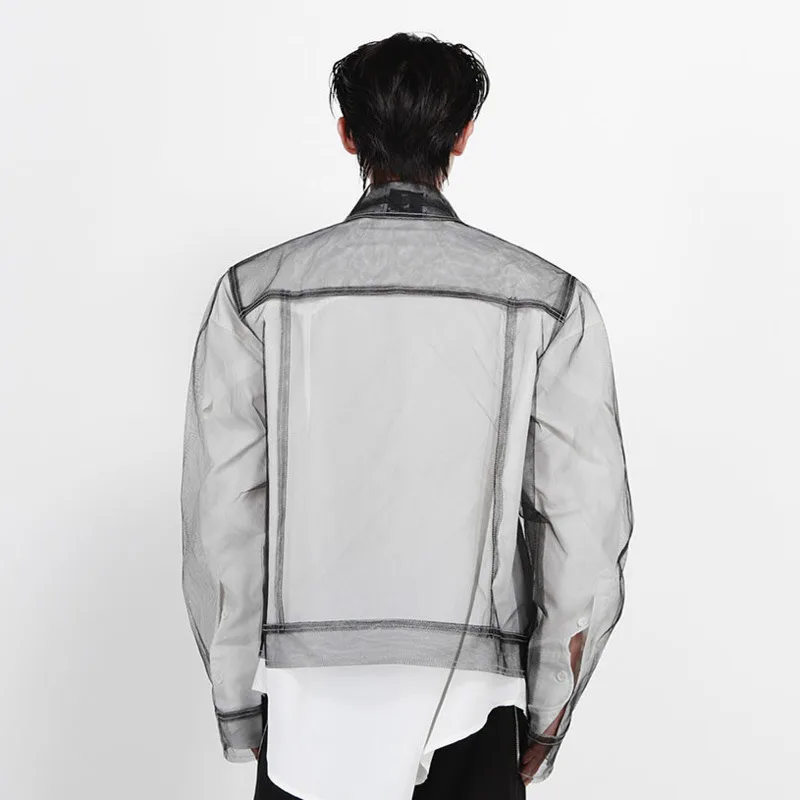 WVGA Spring Summer New Men Mesh Design Open Stitch Deconstructed Shirts Niche Chic Casual High-end Punk Street Style Tops W17678
