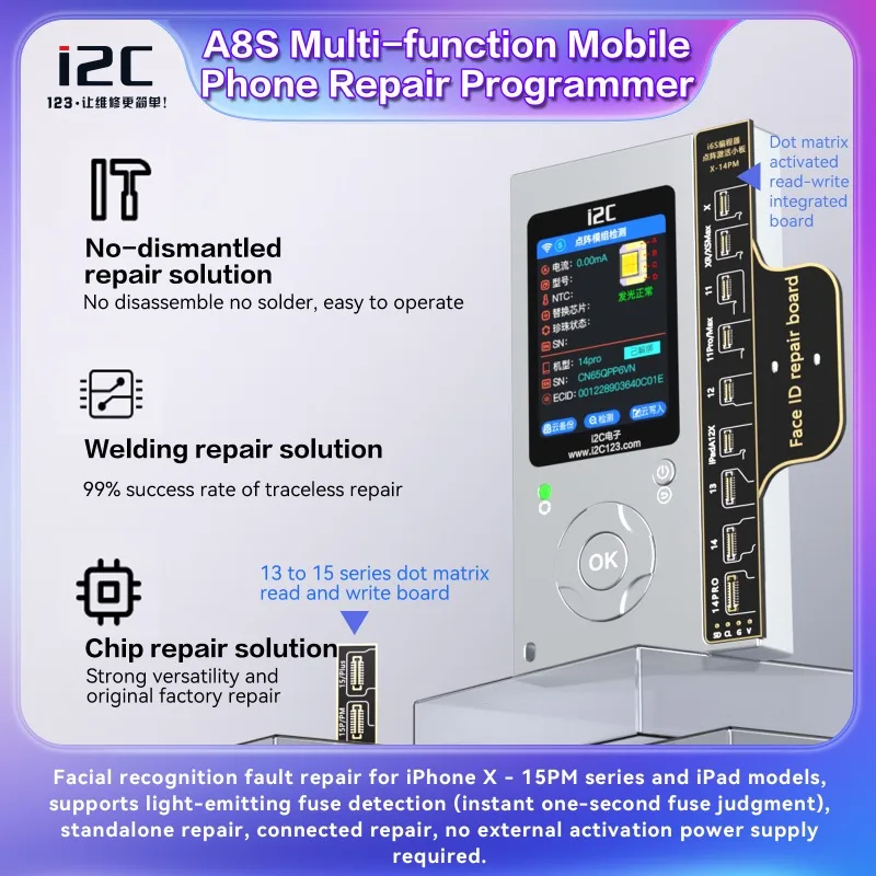 Programmatore di ripristino True Tone schermo i2C i6S per iPhone 7-11PM 12/12 Pro/12/13/14/15 Pro Max Riparazione schermo originale di terze parti