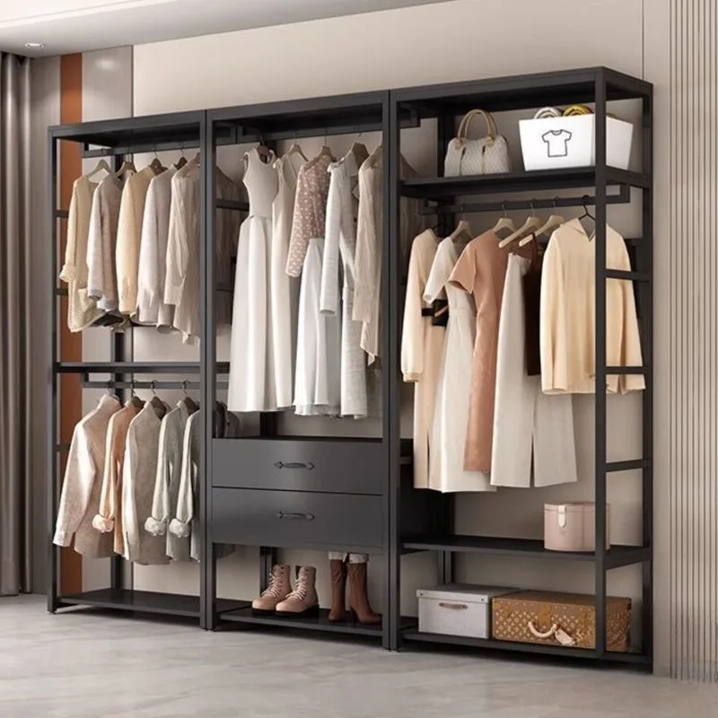 

Open metal wardrobe, floor-to-ceiling hanger