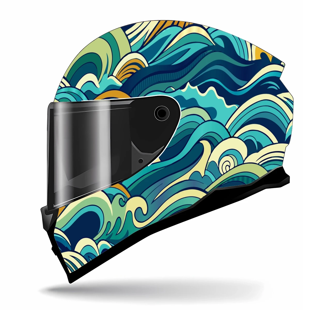 Japanese Pattern Wave Full Helmet Wrap Sticker Motorcycle Helmet Racing Graphic Decal Vinyl Wrap Helmet Decor Sticker