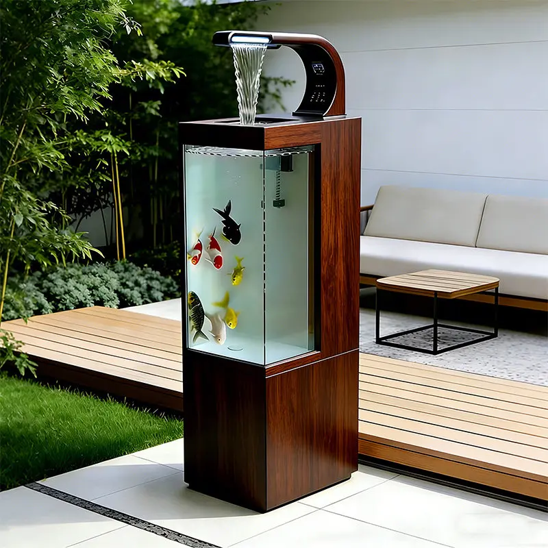 

H1 Balcony Stainless Steel Fish Pool Water Tank Metal Water Flow Ornament Outdoor Terrace Courtyard Water View Waterfall