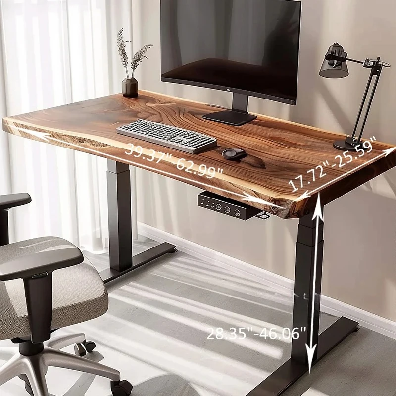 #Wood Electric Telescopic Height Desk With Natural Edge-Unique Sustainable Furniture For Home Office