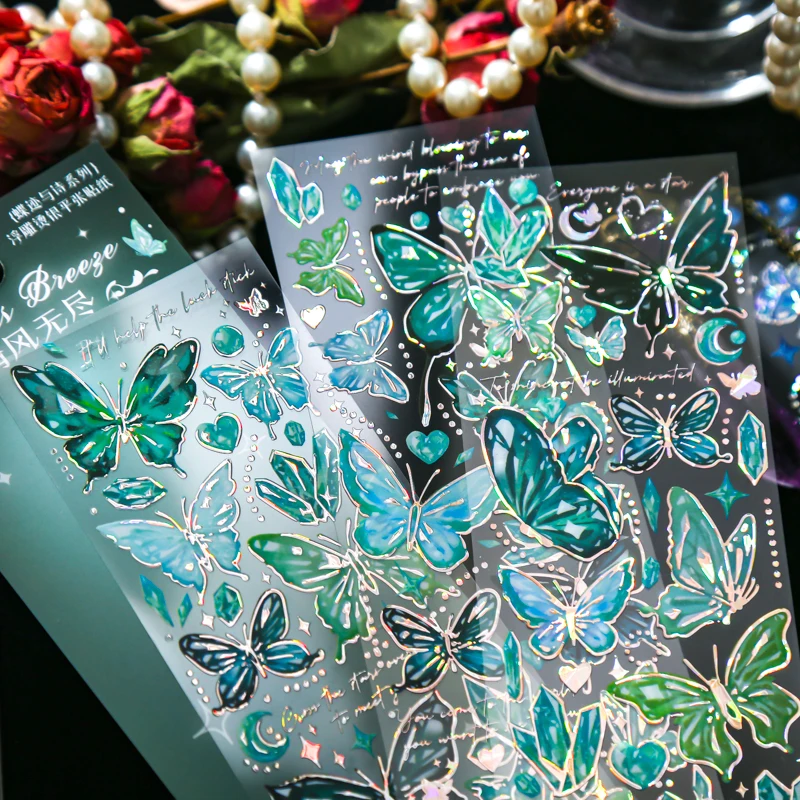 3 sheets/pack Mr. Paper Waterproof PVC Sticker Embossed Gilding Butterfly Creative Collage DIY Guka Small card Album Decoration