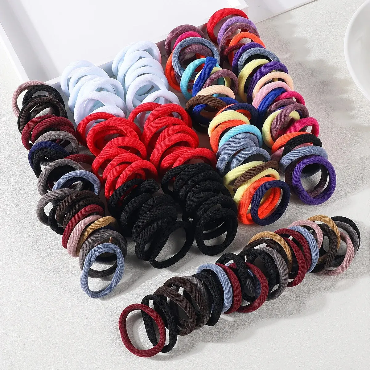 150Pcs Women Girls Basic Hair Bands 4cm Mixed Colors Elastic Headband Simple Head Ropes Ponytail Holder Ties Hair Accessories